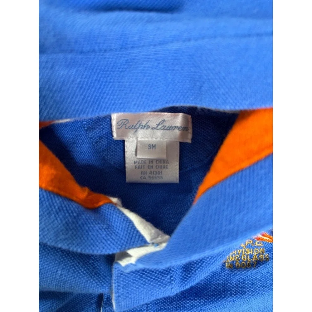 Ralph Lauren Polo Baby Boys Pullover Hoodie Blue Orange Size 9M Hooded